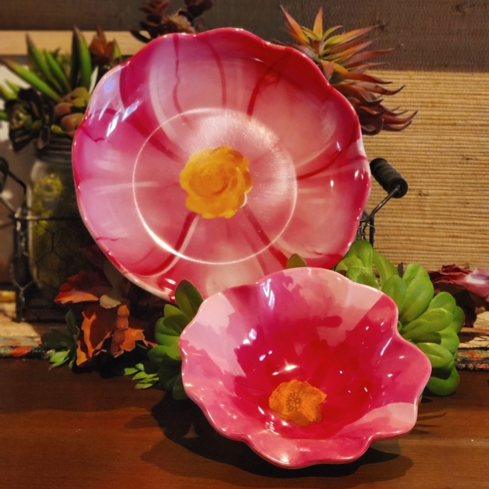 Trinket Bowls - Pink Floral Set of 2 Melamine